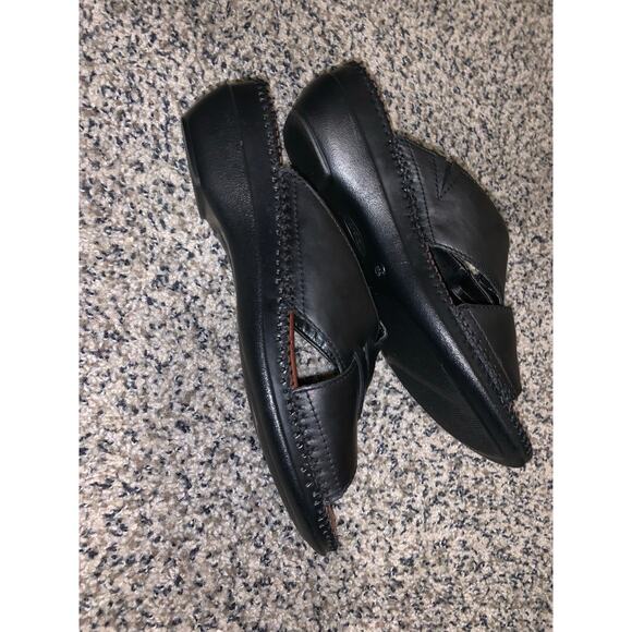 AirStep Black Leather Slide Sandals Women’s Comfort Slip On Wedge Size 9W - Picture 7 of 11